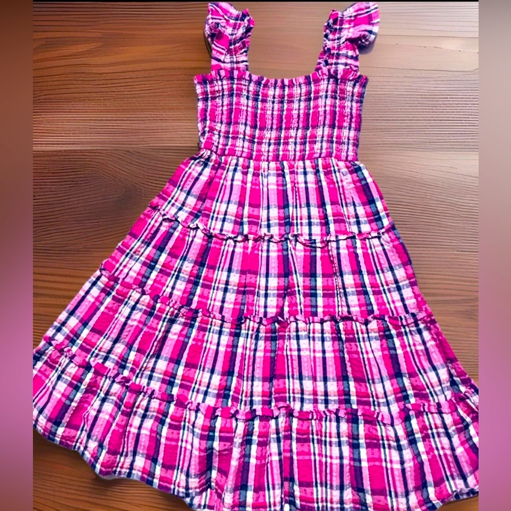 Pink Plaid Tiered Sundress for Girls